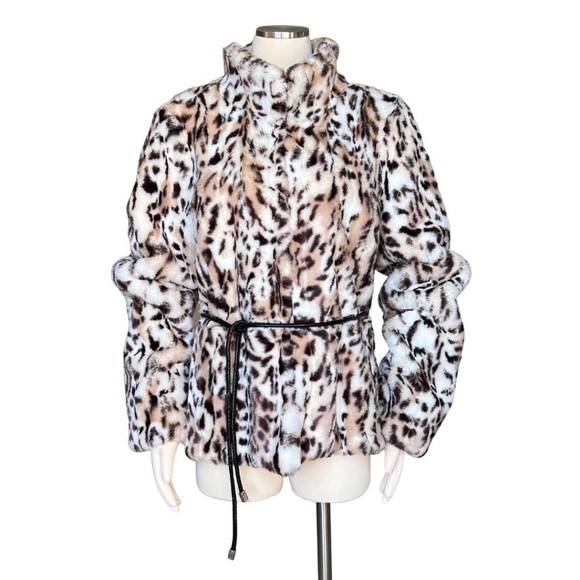 🌸Host Pick🌸WHBM Faux Fur Leopard Print Jacket Without Belt Size Large NWOT - Picture 10 of 10